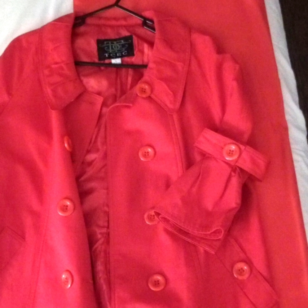 Women's Red TCEC Overcoat, Size L, Synthetic